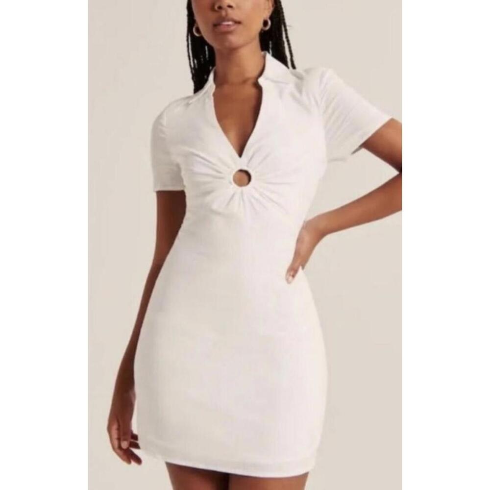 Chic Abercrombie White linen Dress with Cut-Out Ring Detail